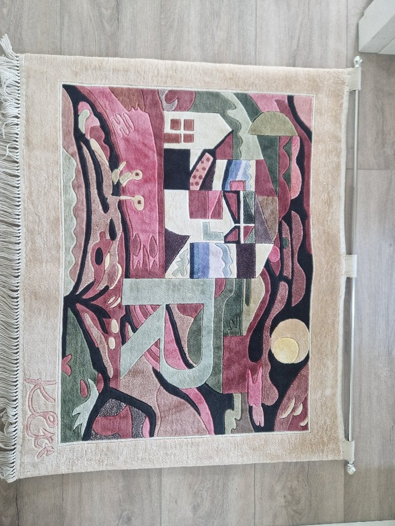 Handgeknoopt Turks tapijt (met Paul Klee signatuur), Ophalen, 50 tot 100 cm, Vierkant, Zo goed als nieuw
