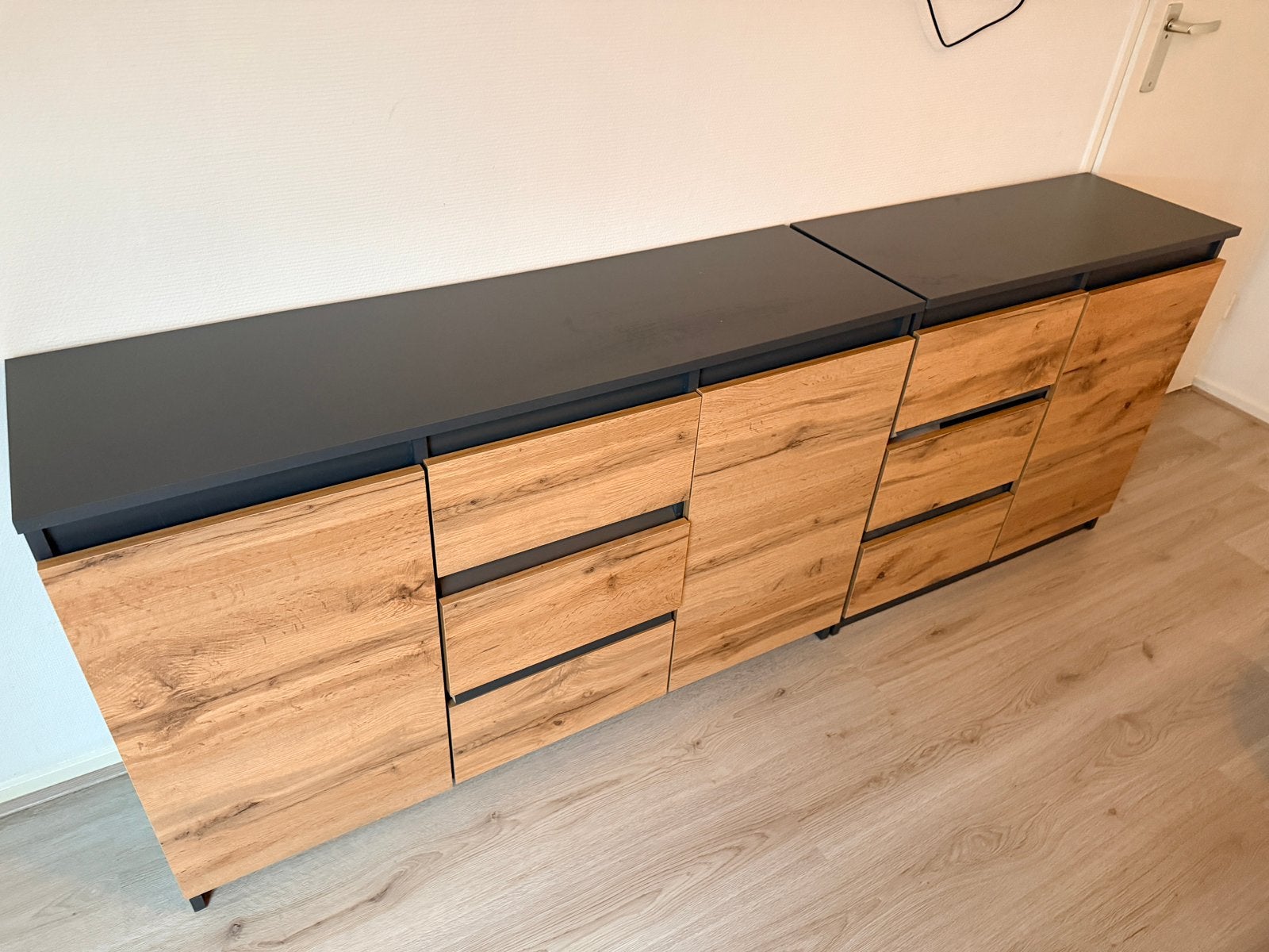 Industrieel dressoir houtlook/grijs – veel opbergruimte, Ophalen, Zo goed als nieuw