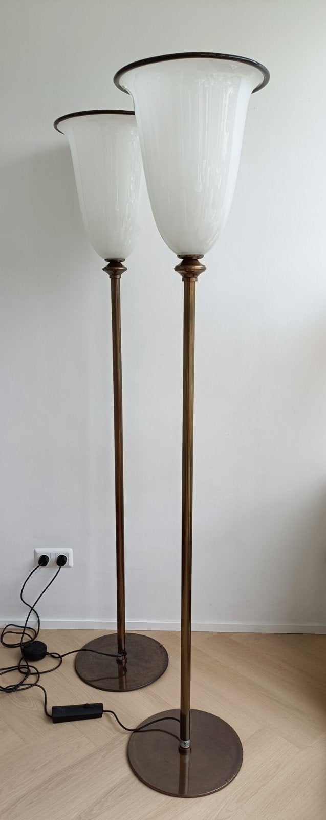 Vintage Barovier & Toso “Primavera” vloerlampen – set van 2, Ophalen, Zo goed als nieuw, Glas, 150 tot 200 cm