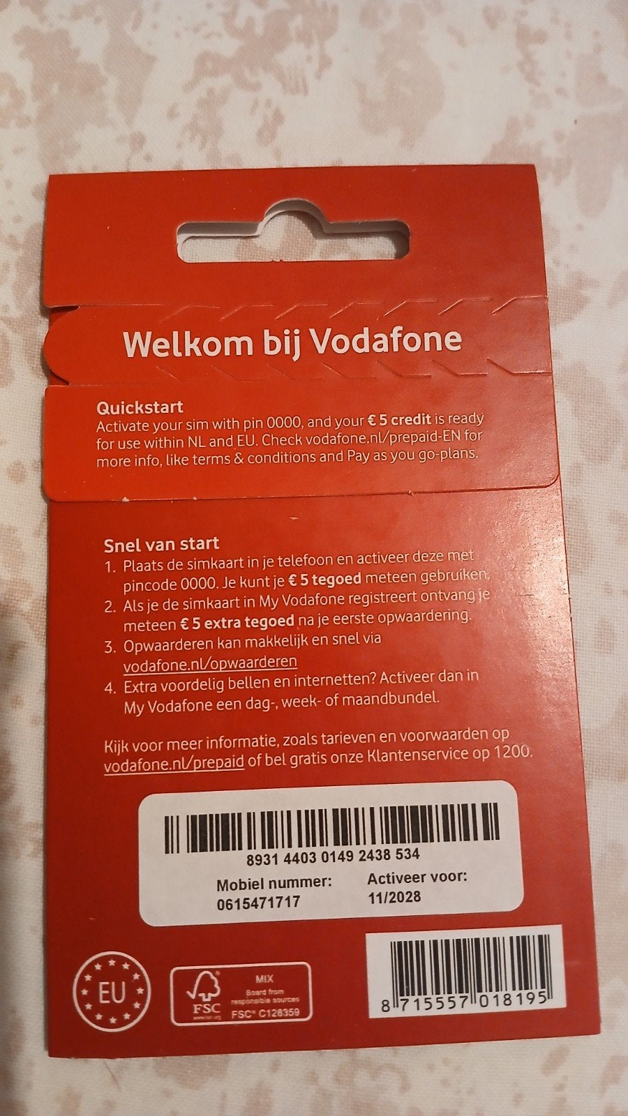 MOOI NUMMER VODAFONE PREPAID 0615471717, Ophalen of Verzenden, Nieuw, Vodafone, Simkaart