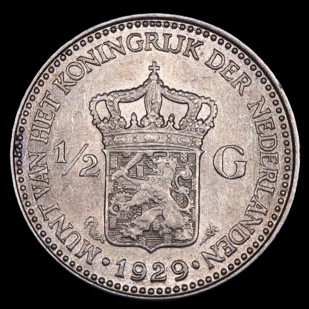 Halve gulden 1929b. Pr/ Unc., ½ gulden, Zilver, Ophalen of Verzenden, Koningin Wilhelmina