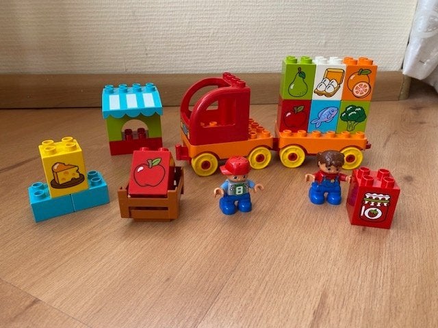 Duplo, vrachtwagen van supermarkt met boodschappen, pop, Ophalen of Verzenden, Gebruikt, Duplo