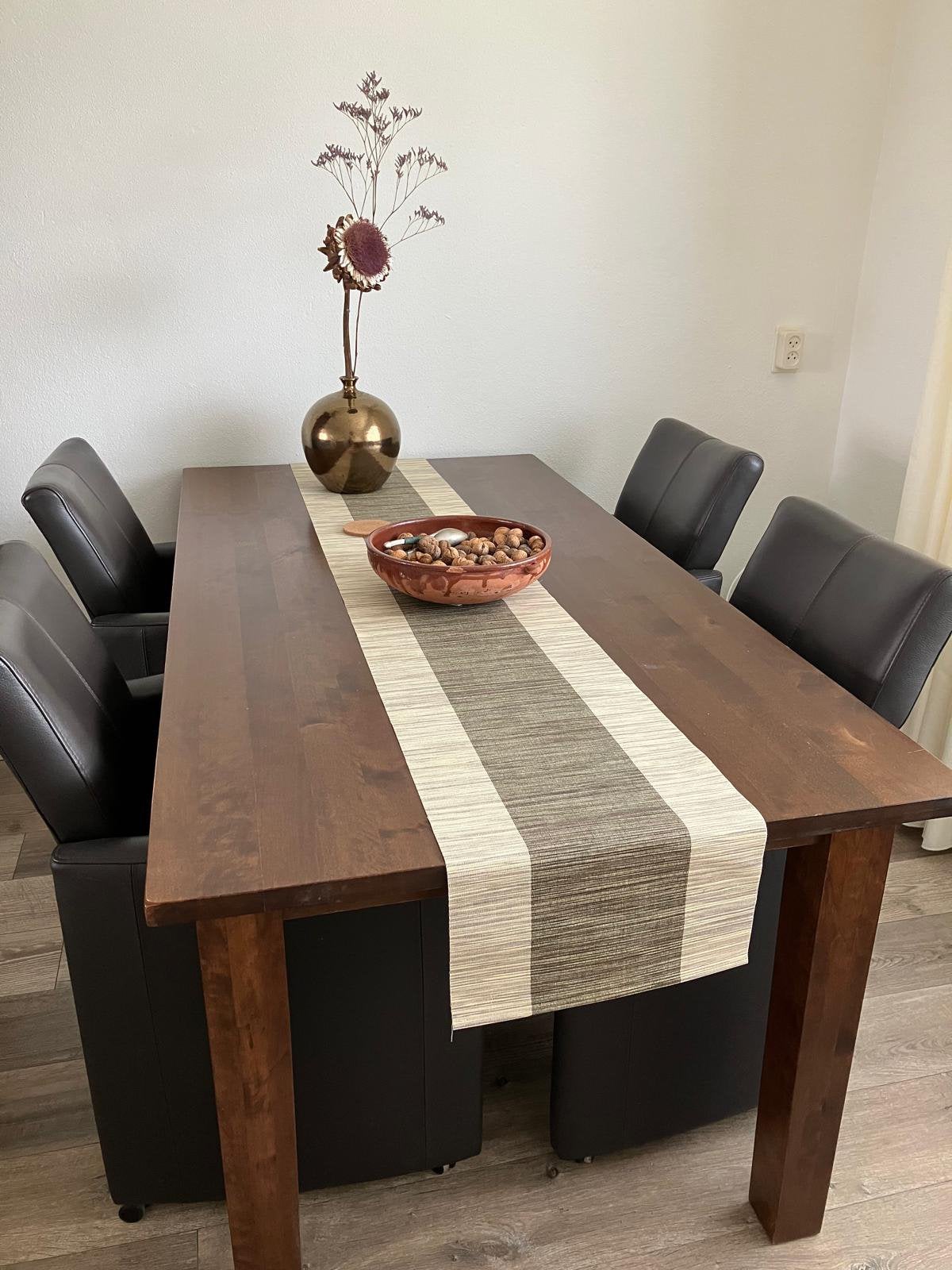 Eetkamer tafel met 4 stoelen, leder met wieltjes, Huis en Inrichting, Complete eetkamers, Ophalen, Gebruikt, 4 tot 6 stoelen