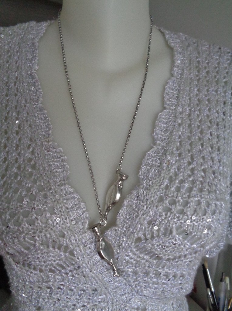 zilveren ketting met breipen doppen [602], Sieraden, Tassen en Uiterlijk, Antieke sieraden, Verzenden, Zilver, Ketting