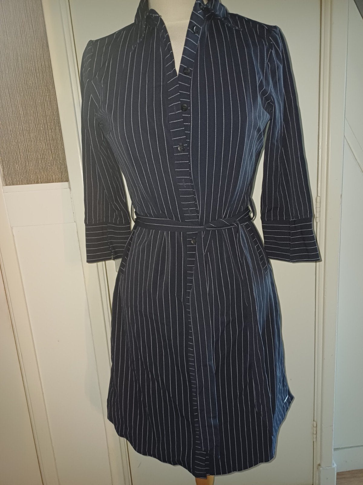 Travel Jurk - Blauw met Witte Pinstripe - 3/4 Mouw, Kleding | Dames, Jurken, Maat 38/40 (M), Mp, Mp, Blauw