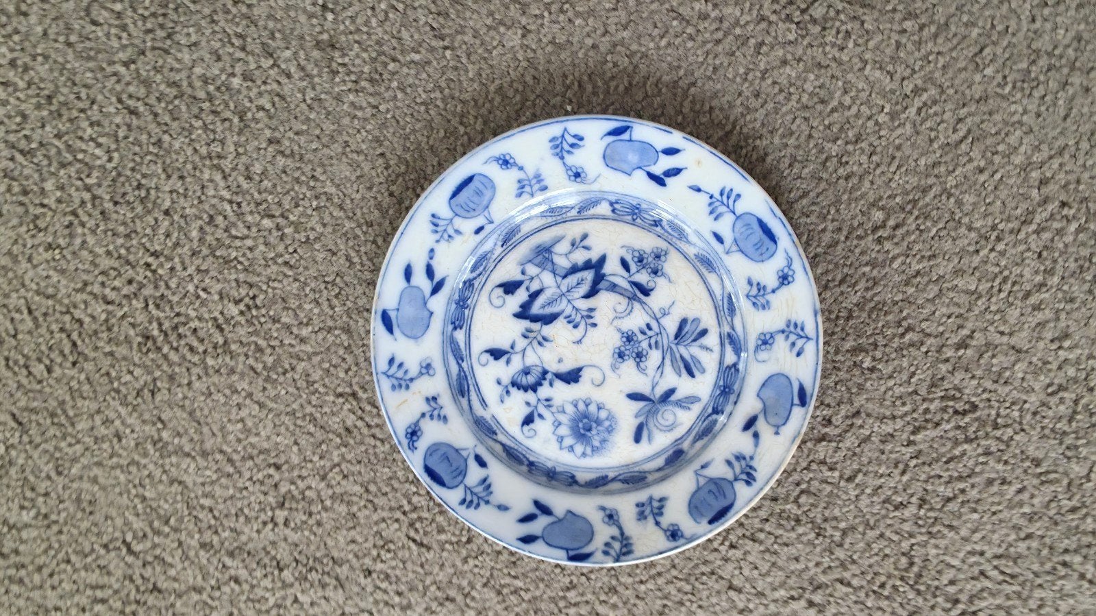 Antiek Blauw-Wit Porseleinen Bord - Zwiebelmuster, Ophalen