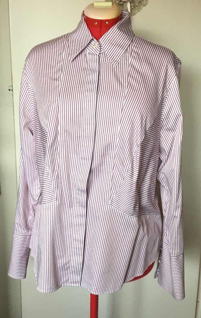 Vintage Jobis wit/roze/grijs 100% katoen blouse maat 44, Kleding | Dames, Meerkleurig, Maat 42/44 (L), Nieuw, Ophalen of Verzenden