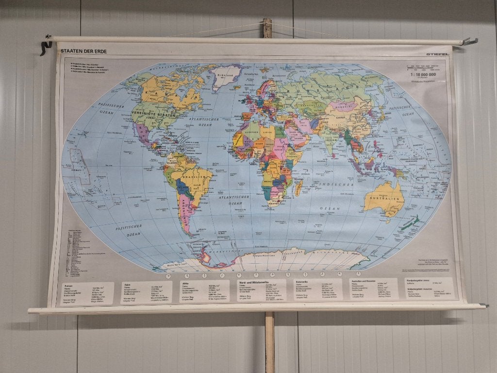 vintage schoolwandkaart "wereldkaart", Antiek en Kunst, Antiek | Schoolplaten, Ophalen, Aardrijkskunde