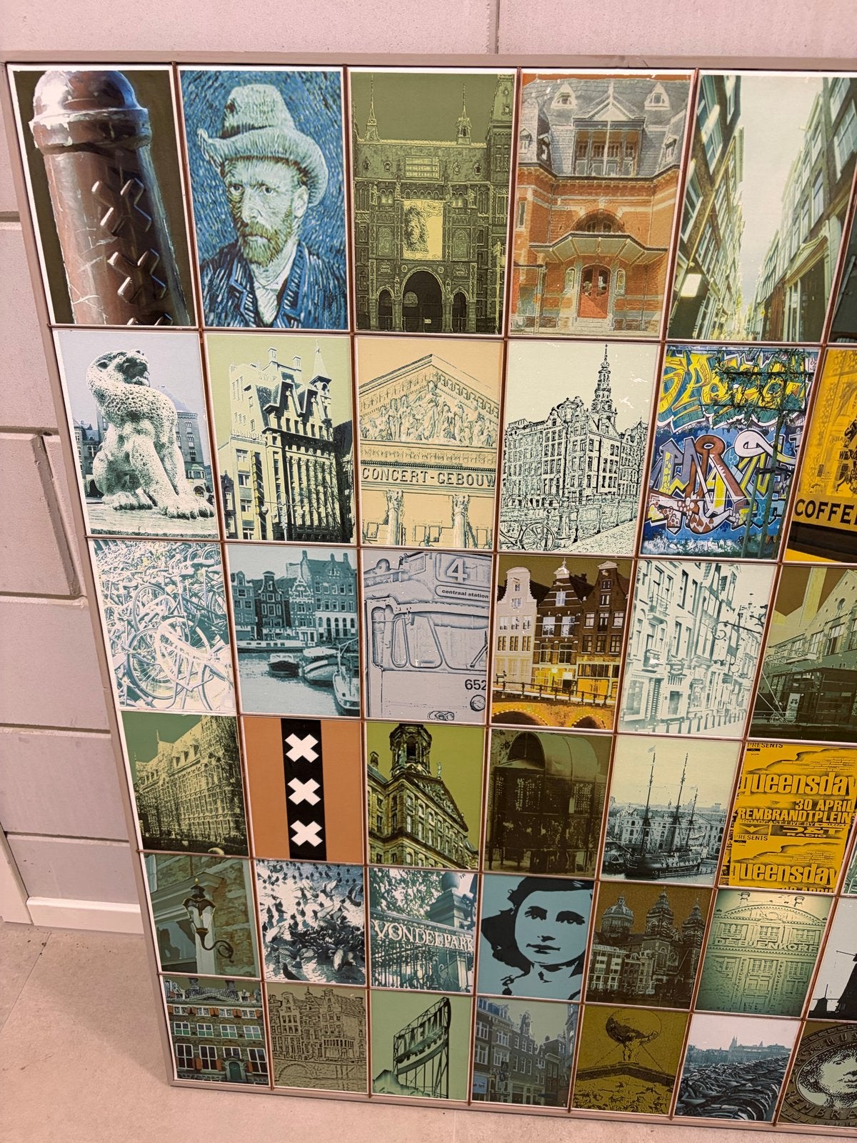 Uniek Amsterdams Mozaïek Schilderij - Naomi Art, Antiek en Kunst, Ophalen of Verzenden, Echtheidscertificaat, Gemengde techniek