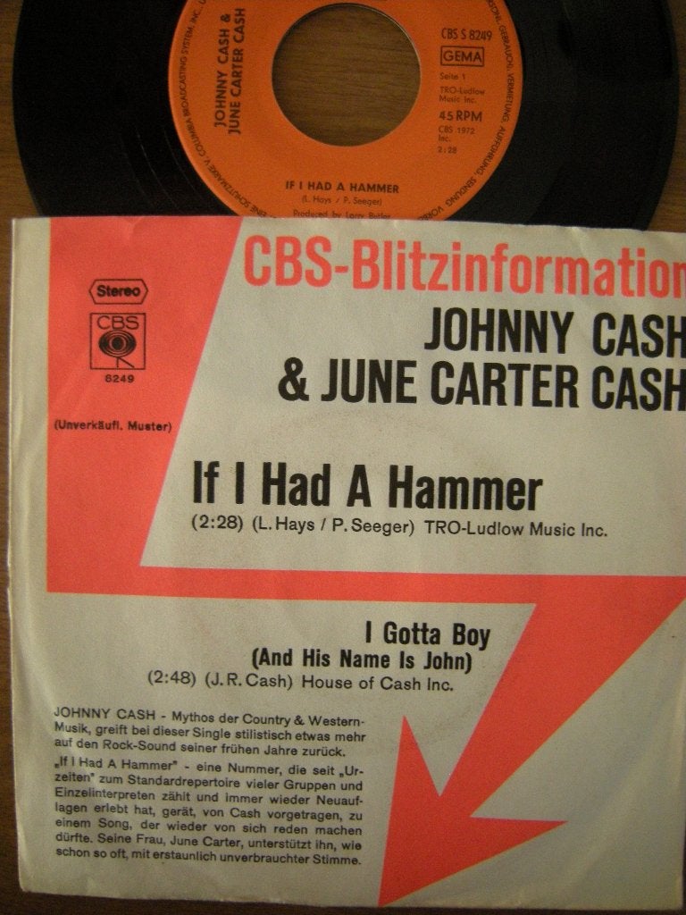Johnny Cash & June Carter (If I Had A Hammer), Gebruikt, 7 inch, Ophalen of Verzenden, Country en Western