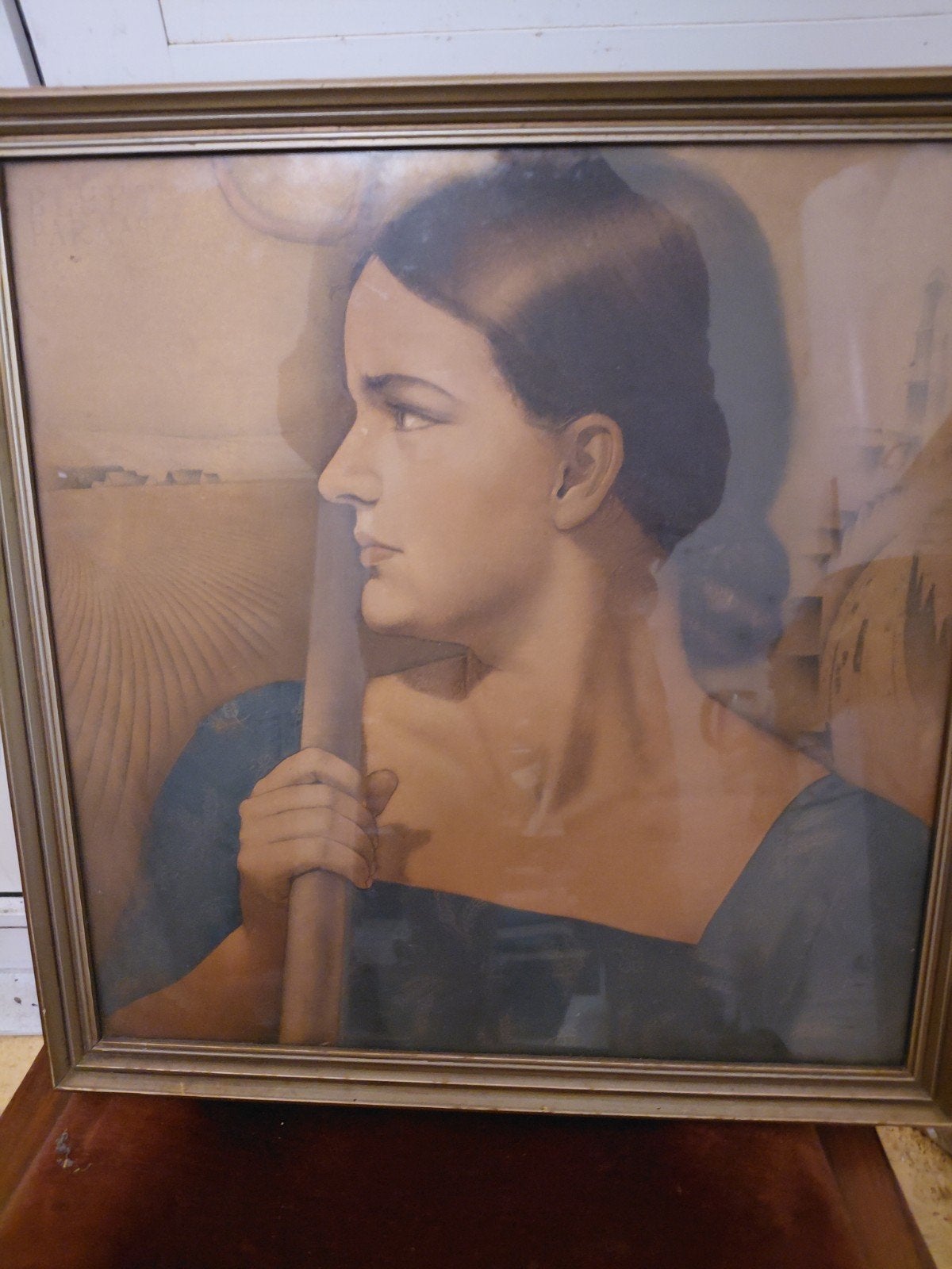 Klassiek portret van vrouw met landschap, Doek, Portret of Personen, Ophalen of Verzenden, Olieverf