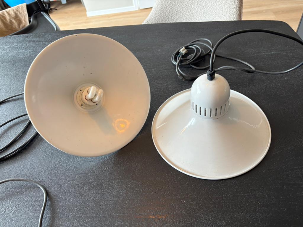 Twee Vintage Retro metalen hanglamp hanglamp, Gebruikt, ., Ophalen of Verzenden, .