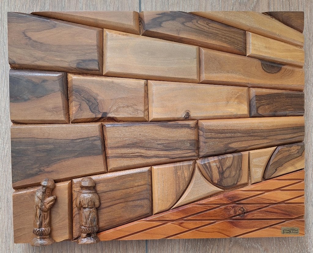 Prachtig judaica vintage olijfhouten Klaagmuur met 3D effect, 31 cm, 40 cm, Hout, Decoratieobject