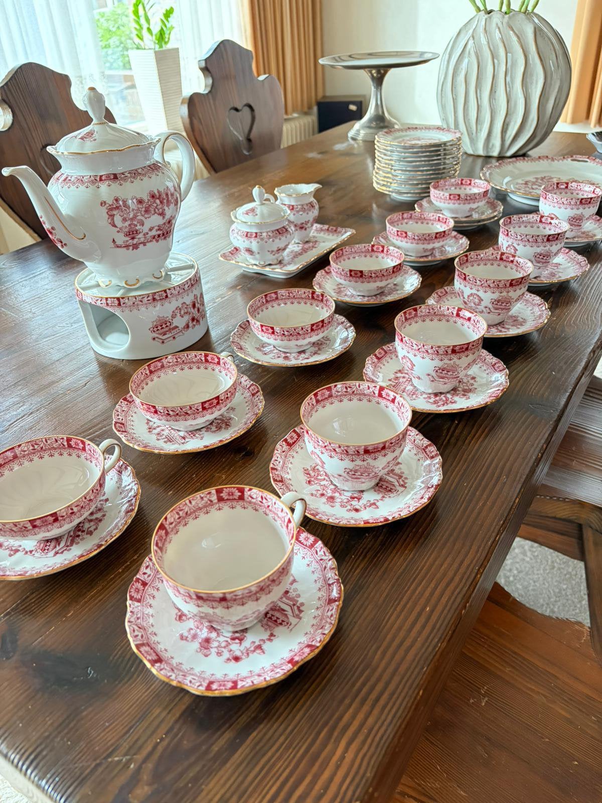 Roze koffie/thee servies toile de jouy, Antiek en Kunst, Ophalen of Verzenden