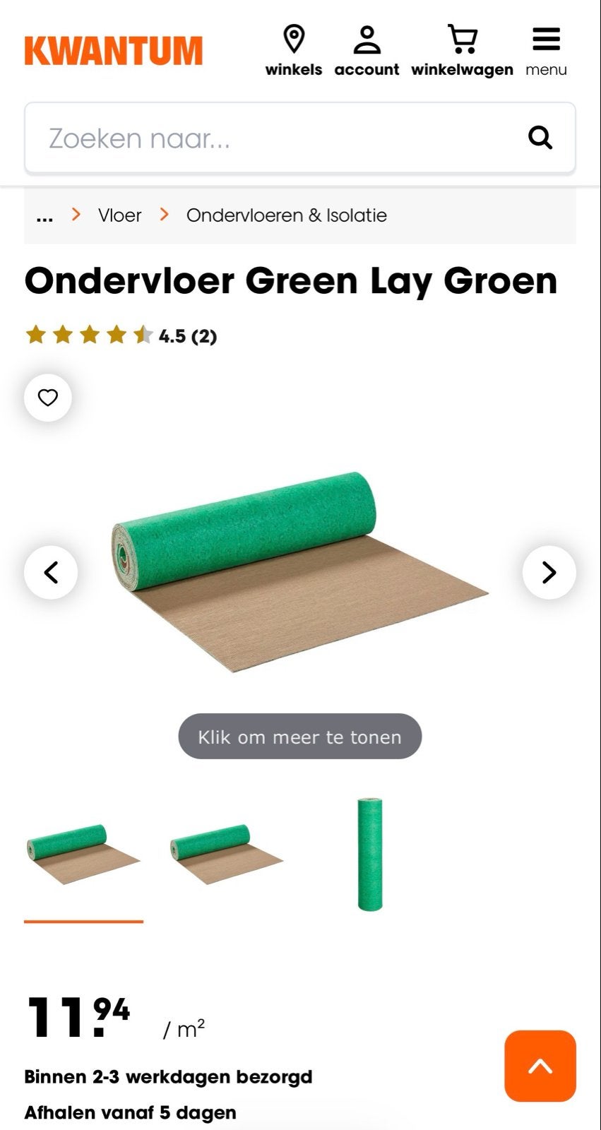 Ondervloer Green Lay Groen - Kwantum, Overige typen, Nieuw, Ophalen of Verzenden, 10 m² of meer