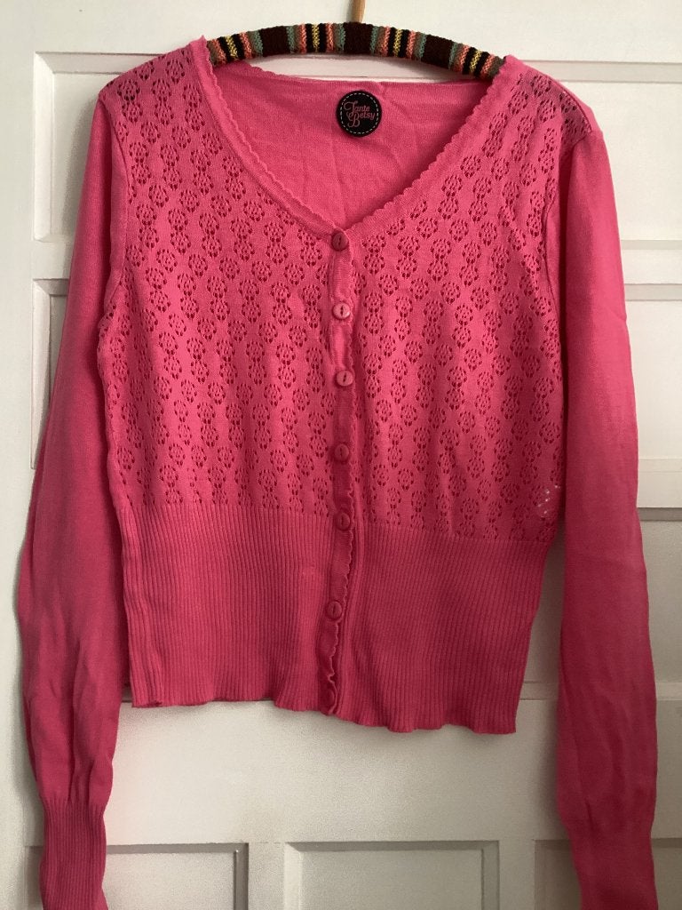 Mt L Tante Betsy roze vestje vest 100% katoen, Kleding | Dames, Truien en Vesten, Tante Betsy, Maat 42/44 (L), Ophalen of Verzenden
