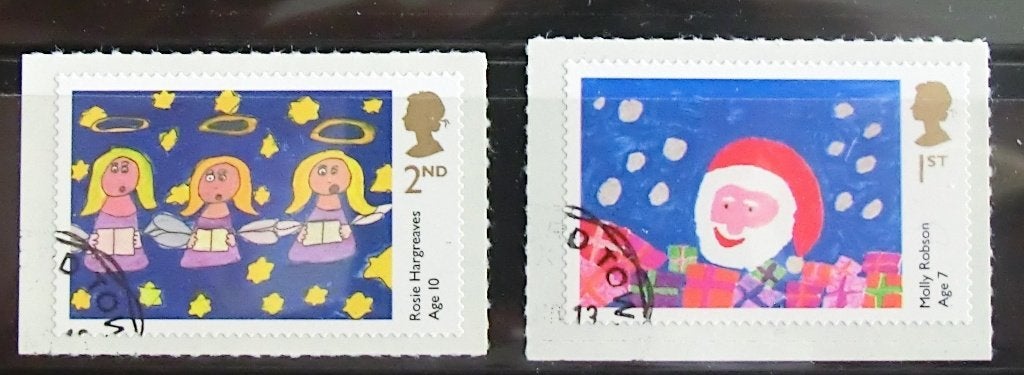 Childrens Christmas set zkl op original backing paper, gest, Ophalen of Verzenden, Gestempeld