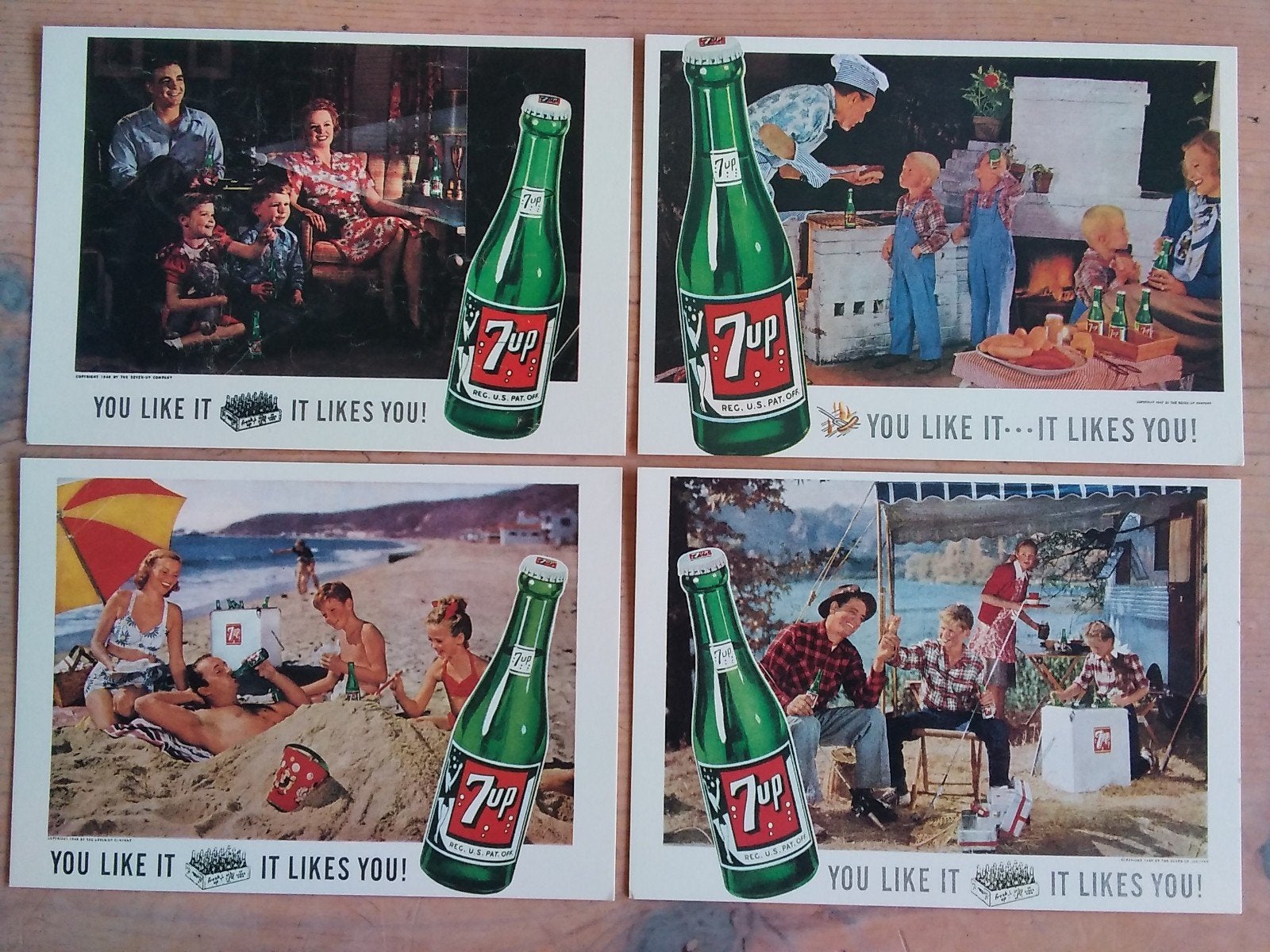 Ansichtkaarten reclame 7-up Seven Up 1947 1948, Verzenden, 1940 tot 1960, Overige thema's