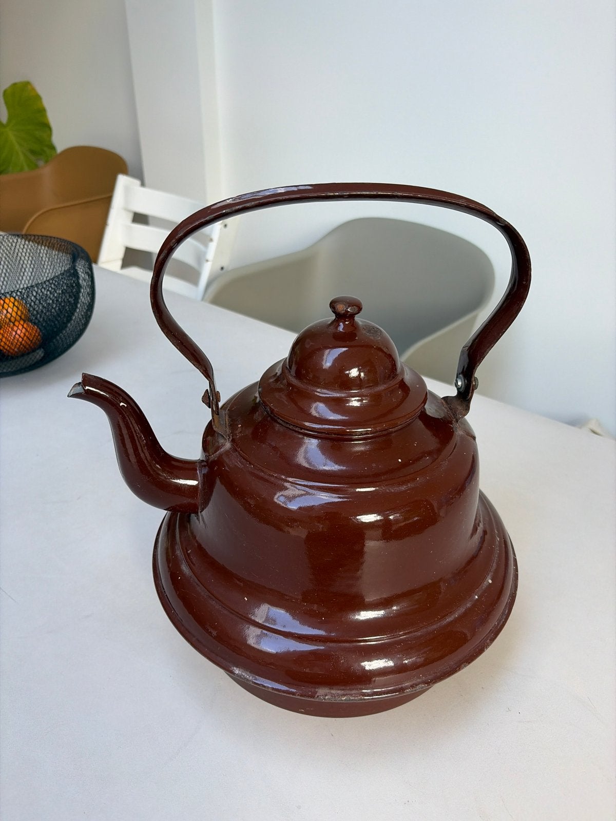 Vintage Bruine Emaille Theepot / Ketel, Ophalen