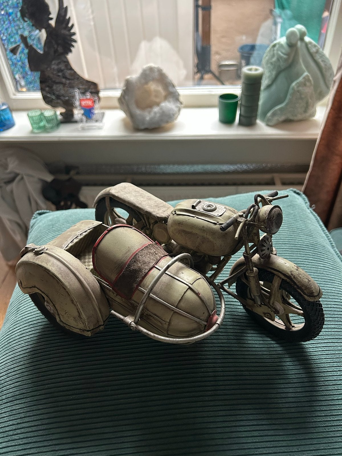 Decoratieve Motor met Zijspan - Vintage Stijl, Antiek en Kunst, Ophalen of Verzenden