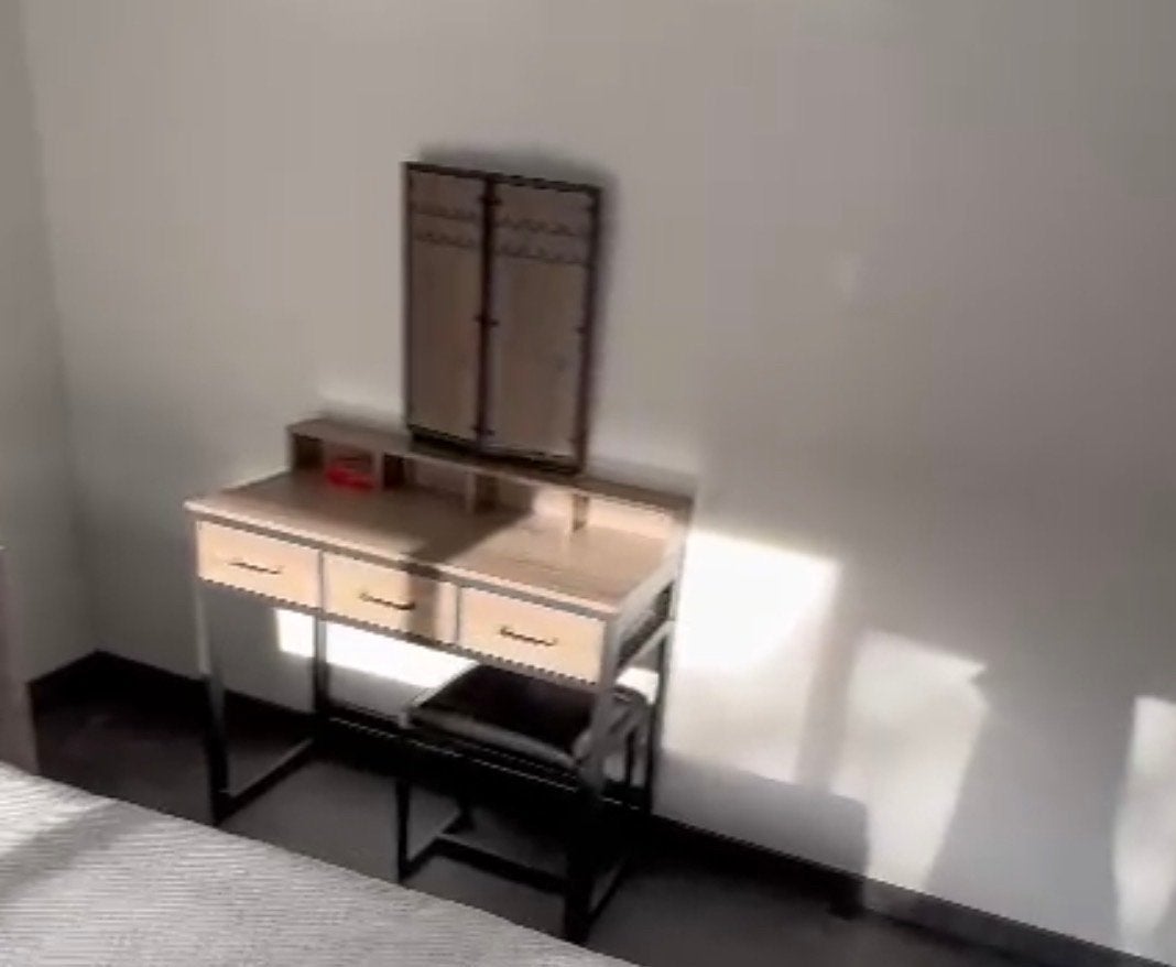 Kaptafel met spiegel en lades, Ophalen, Gebruikt, 100 tot 150 cm, 50 tot 100 cm