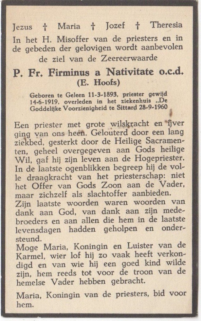 frater Jan Mathijs Ernst Hoofs 1893 Geleen + 1960 Sittard, Verzenden