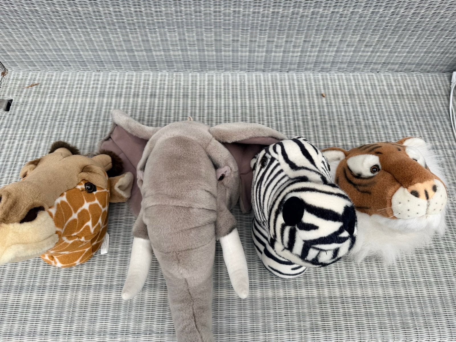 Set van 4 handpoppen: Tijger, Zebra, Olifant, Giraffe, Kinderen en Baby's, Speelgoed | Knuffels en Pluche, Gebruikt, Overige merken