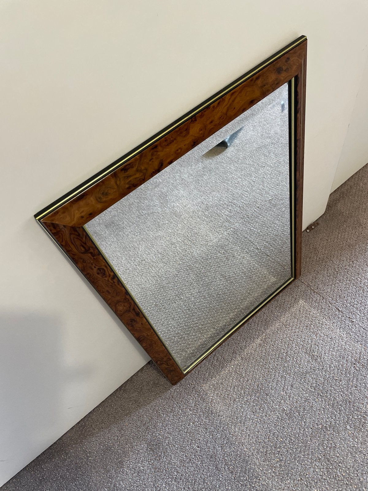 Vintage spiegel met wortelnoten lijst, 100 tot 150 cm, Ophalen of Verzenden, Zo goed als nieuw, Rechthoekig
