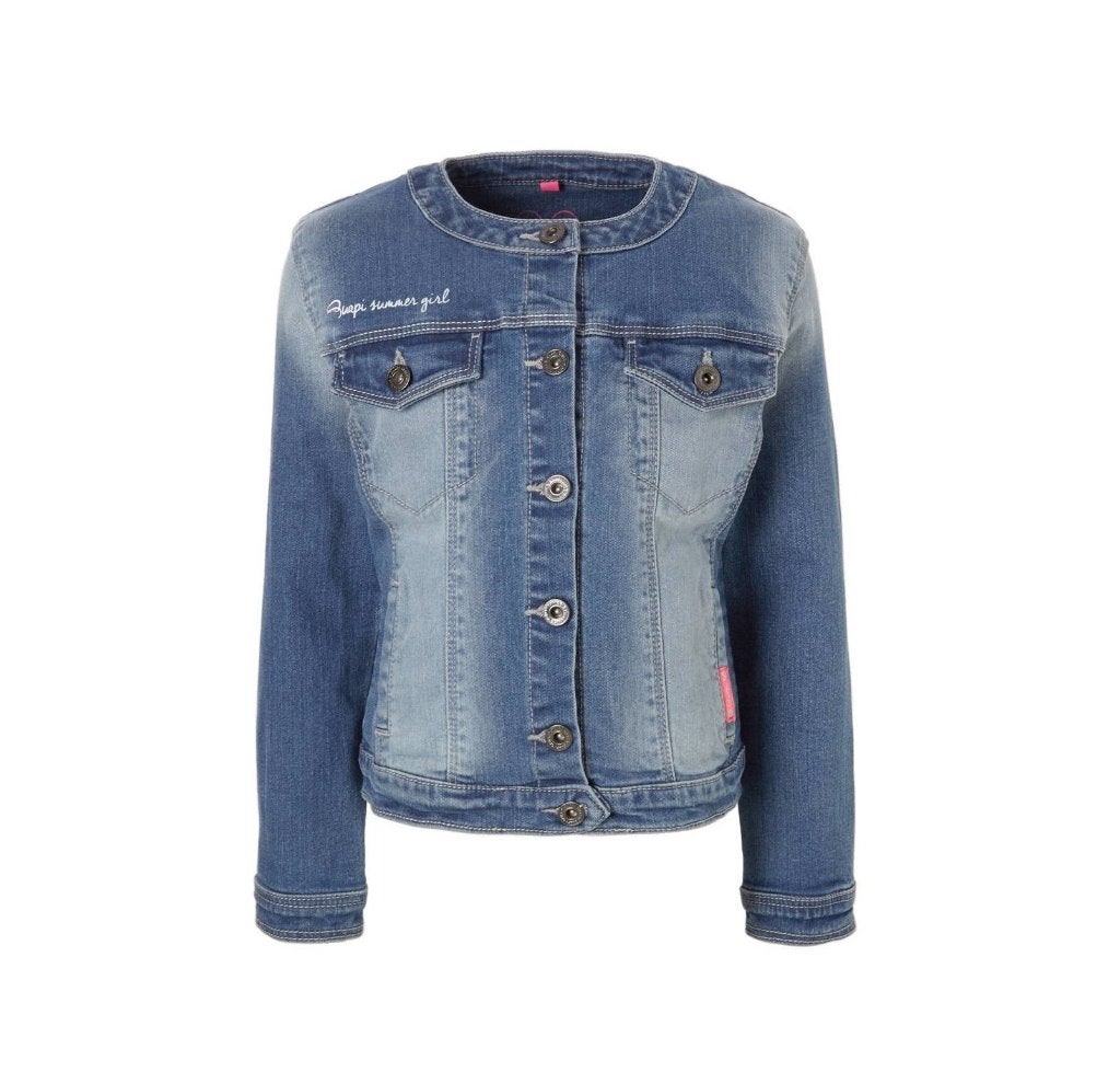 Quapi Spijkerjas Blauw Spijkerjasje Stone Washed Mt 134, 140, Meisje, Ophalen of Verzenden, Zo goed als nieuw, Quapi