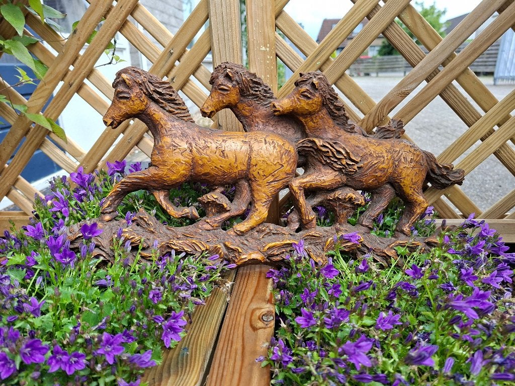 vintage zeer oud wand beeld van paarden, Ophalen of Verzenden, Zo goed als nieuw, Mens
