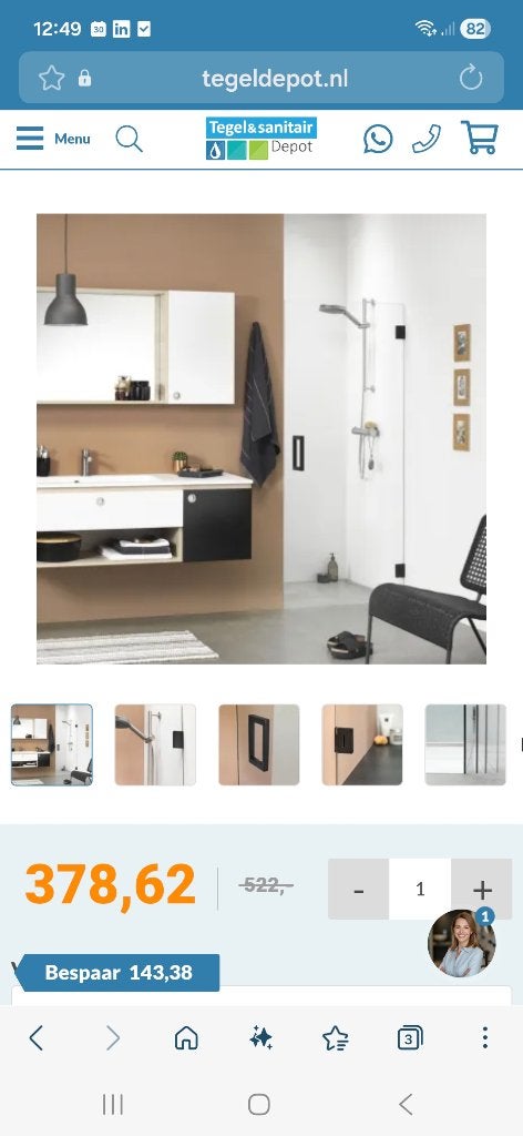 Sealskin I am swingdeur nis 90 x 200 cm mat zwart, Ophalen, Nieuw, Glas, Douche
