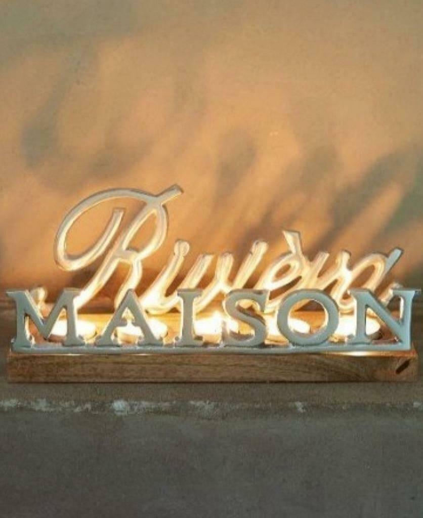 Riviera Maison Prachtige Signature Sign Waxinelichthouder, Verzenden, Grijs, Zo goed als nieuw, Hout