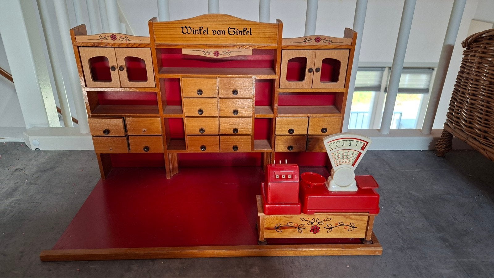 Vintage Houten Winkel met Kassa, Weegschaal en Boodschappen, Kinderen en Baby's, Ophalen of Verzenden, Gebruikt, Jongen of Meisje