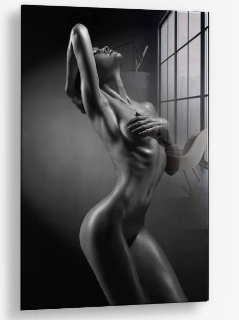 Glasschilderij Body Black White 40x60 - Gehard glas, Ophangklaar, Glas, Ophalen of Verzenden, Print