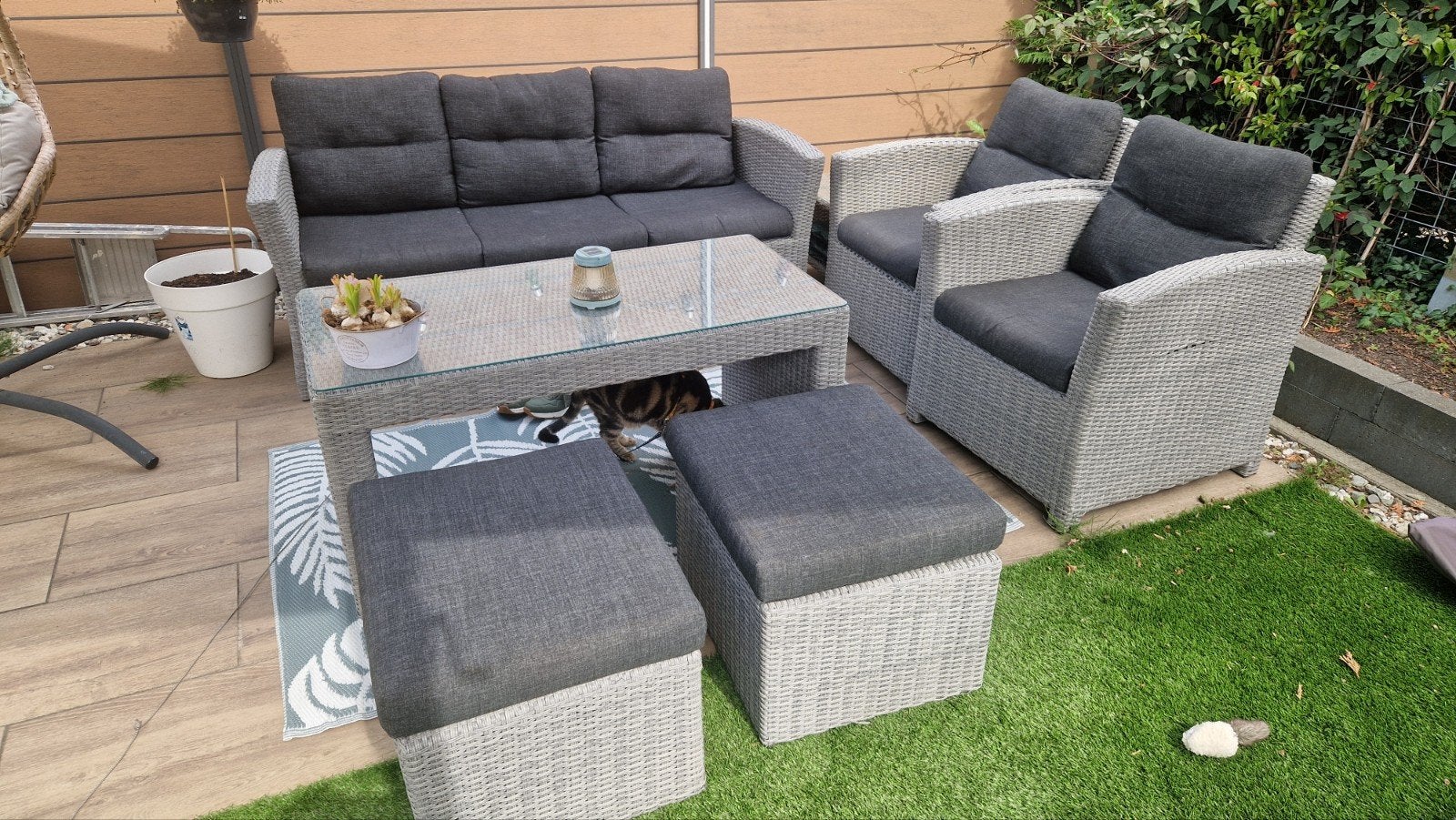Complete Wicker Loungeset met Tafel en Hocker, Ophalen of Verzenden