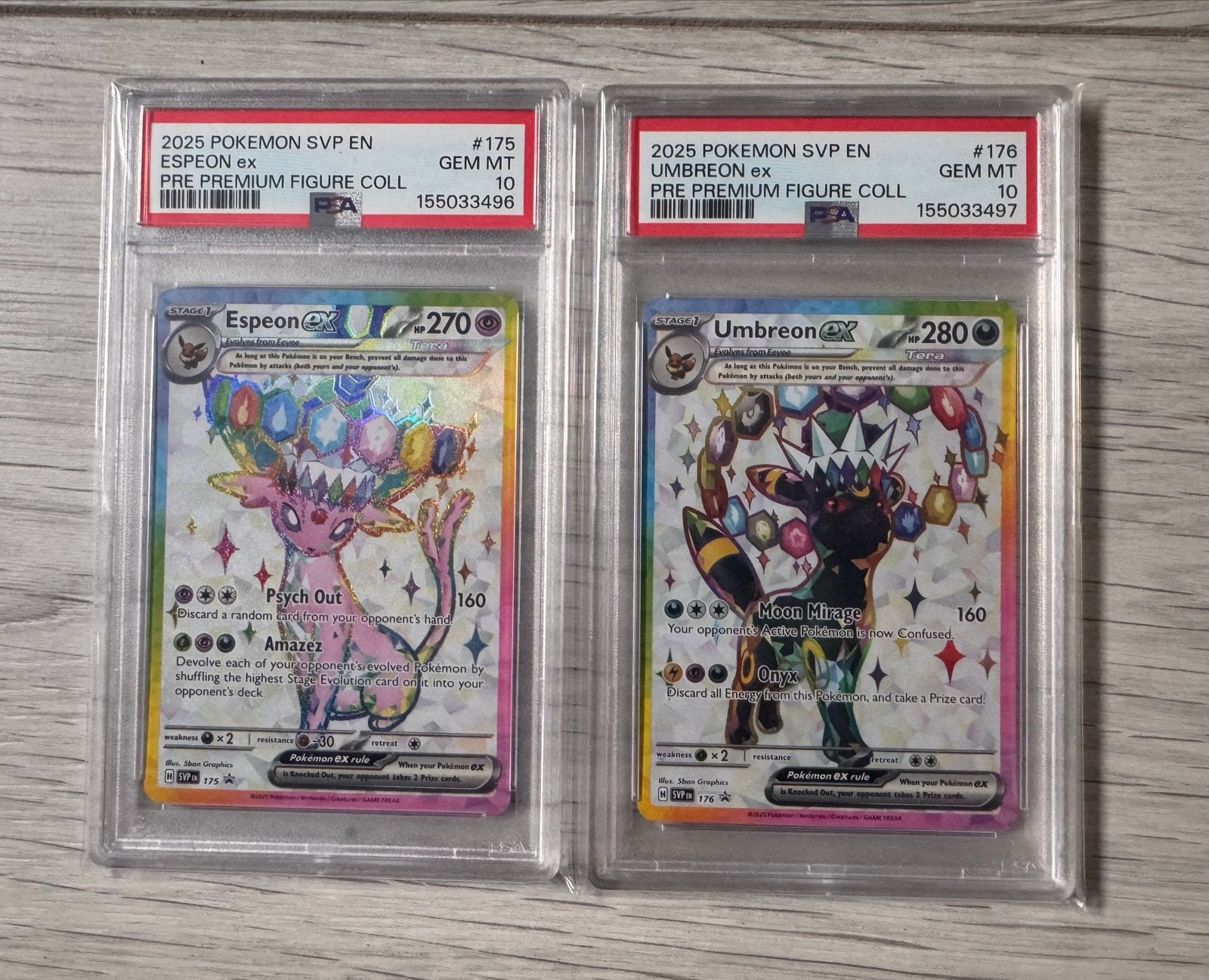 Espeon ex #175 & Umbreon ex #176 set - PSA 10, Ophalen of Verzenden, Zo goed als nieuw, Meerdere kaarten, Foil