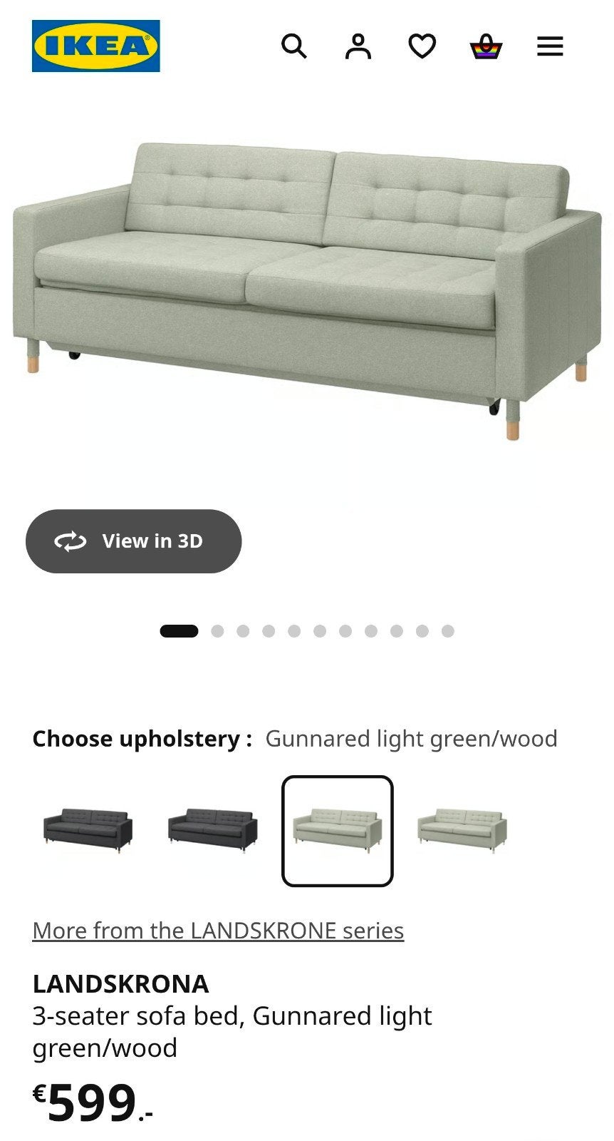 IKEA LANDSKRONA 3 seat sofa bed light grean/wood
3-se, Ophalen, Tweepersoons