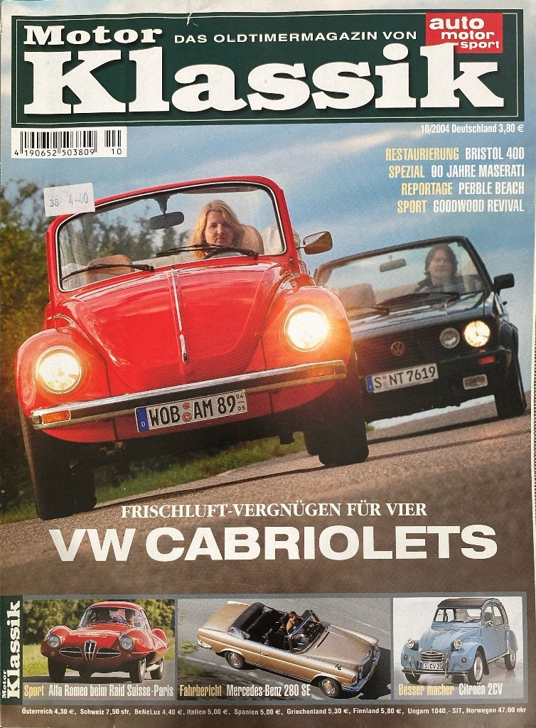 Motor Klassik Magazine 10/2004 - VW Cabriolets, Ophalen of Verzenden, Gelezen, Volkswagen