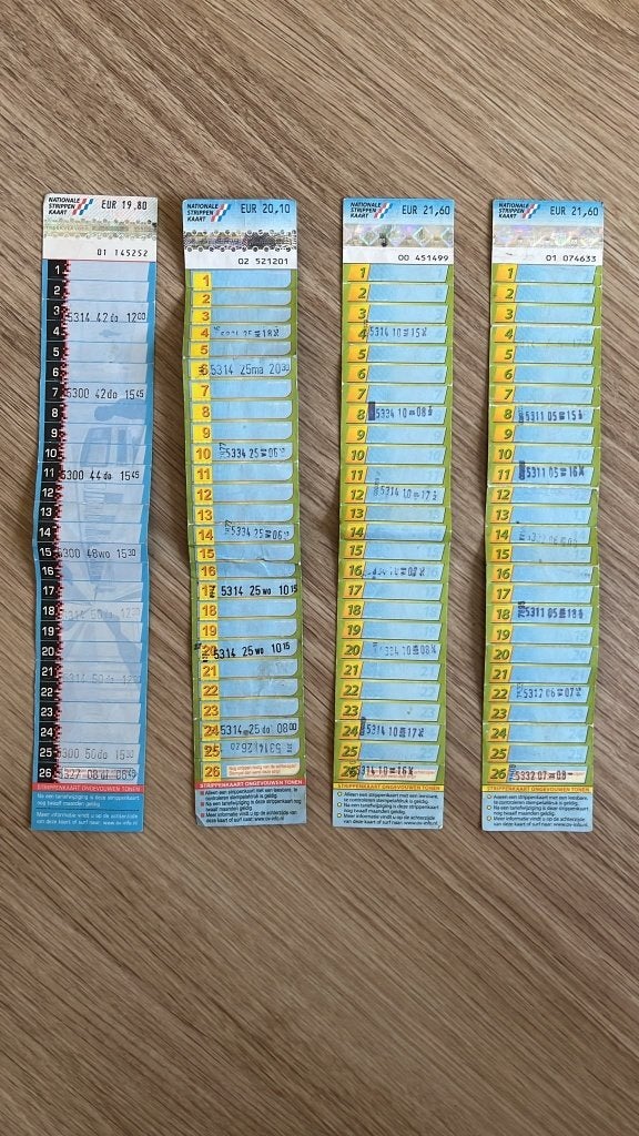 Nationale strippenkaart groot blauw (EUR) 4x, Verzamelen, Spoorwegen en Tramwegen, Ophalen, Gebruikt, Bus of Metro, Overige typen