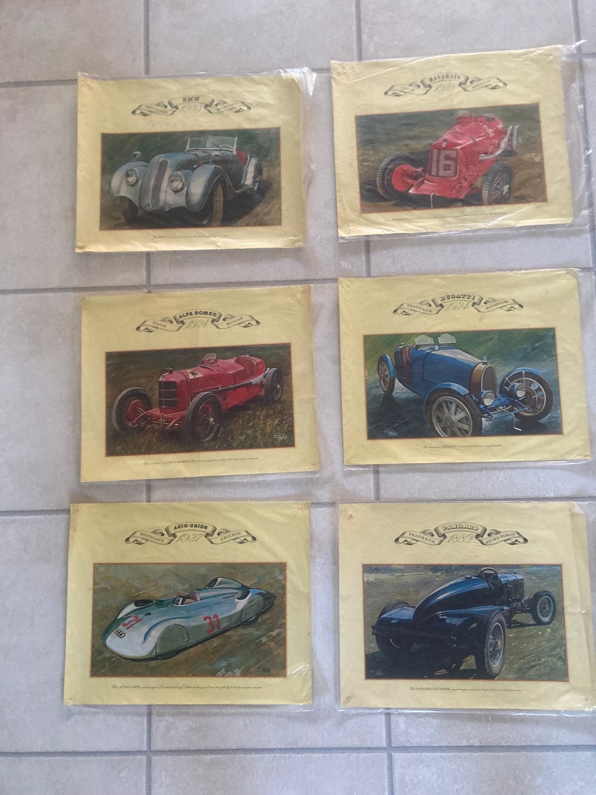 6 oude platen auto’s / racewagens, Verzamelen, Ophalen of Verzenden, Zo goed als nieuw, Auto's