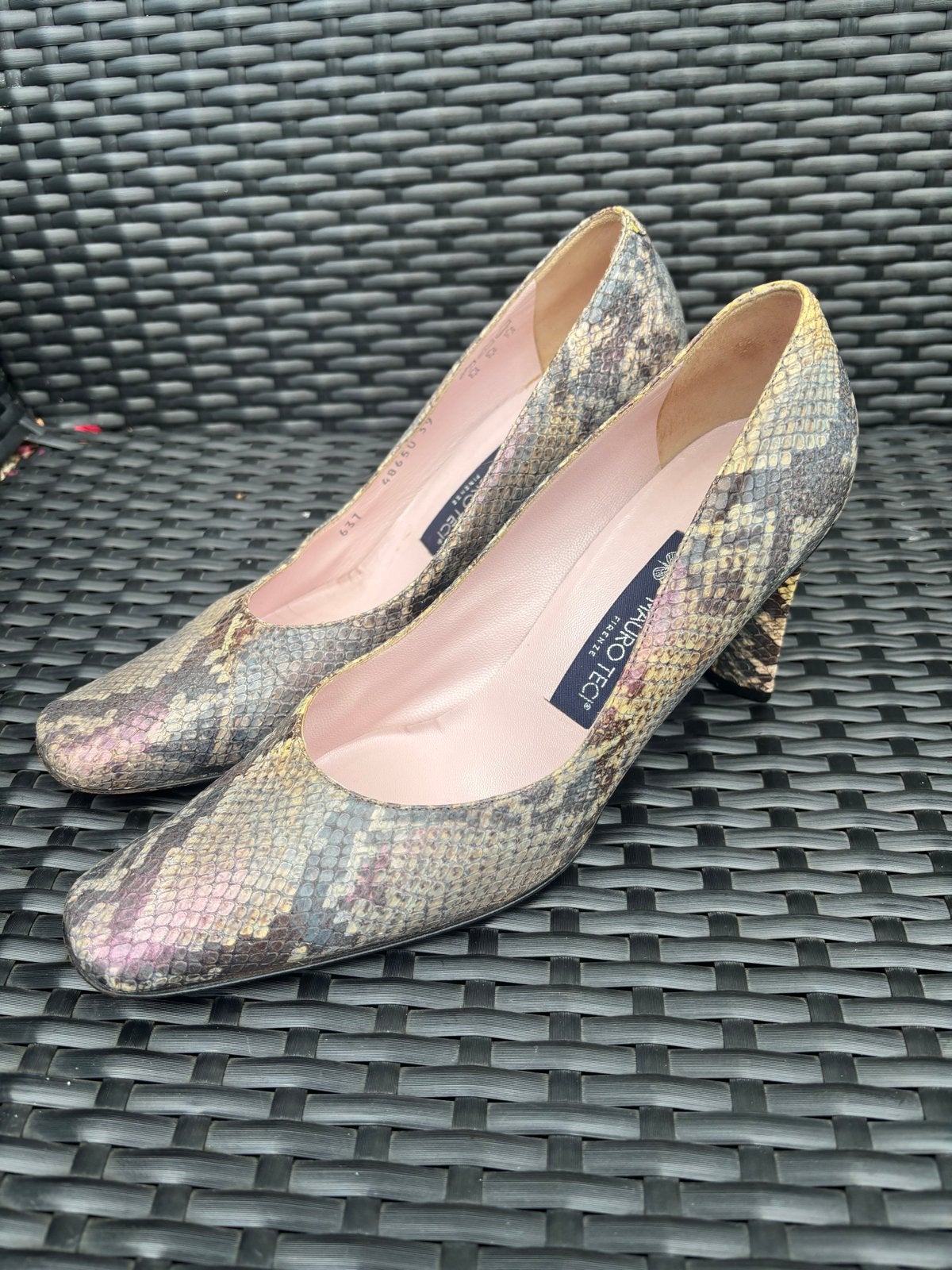 Mauro Teci leren pumps met slangenprint - Maat 39, Kleding | Dames, Schoenen, Verzenden, Gedragen, Overige kleuren, Pumps