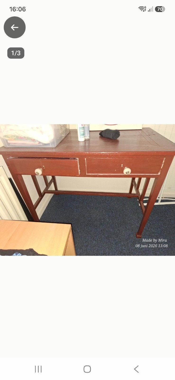 Vintage houten bureau met lades - Gebruikt, Huis en Inrichting, Bureaus, Overige typen, Gebruikt, Ophalen of Verzenden, Overige merken