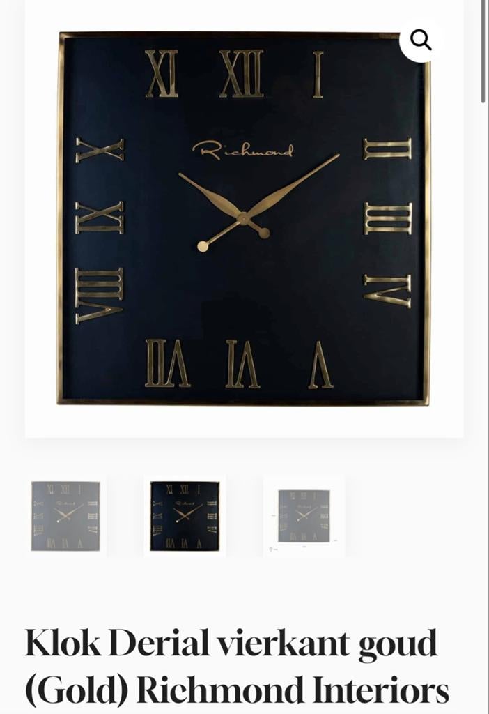 Richmond Wandklok Zwart Goud, Ophalen, Zo goed als nieuw, Analoog, Wandklok