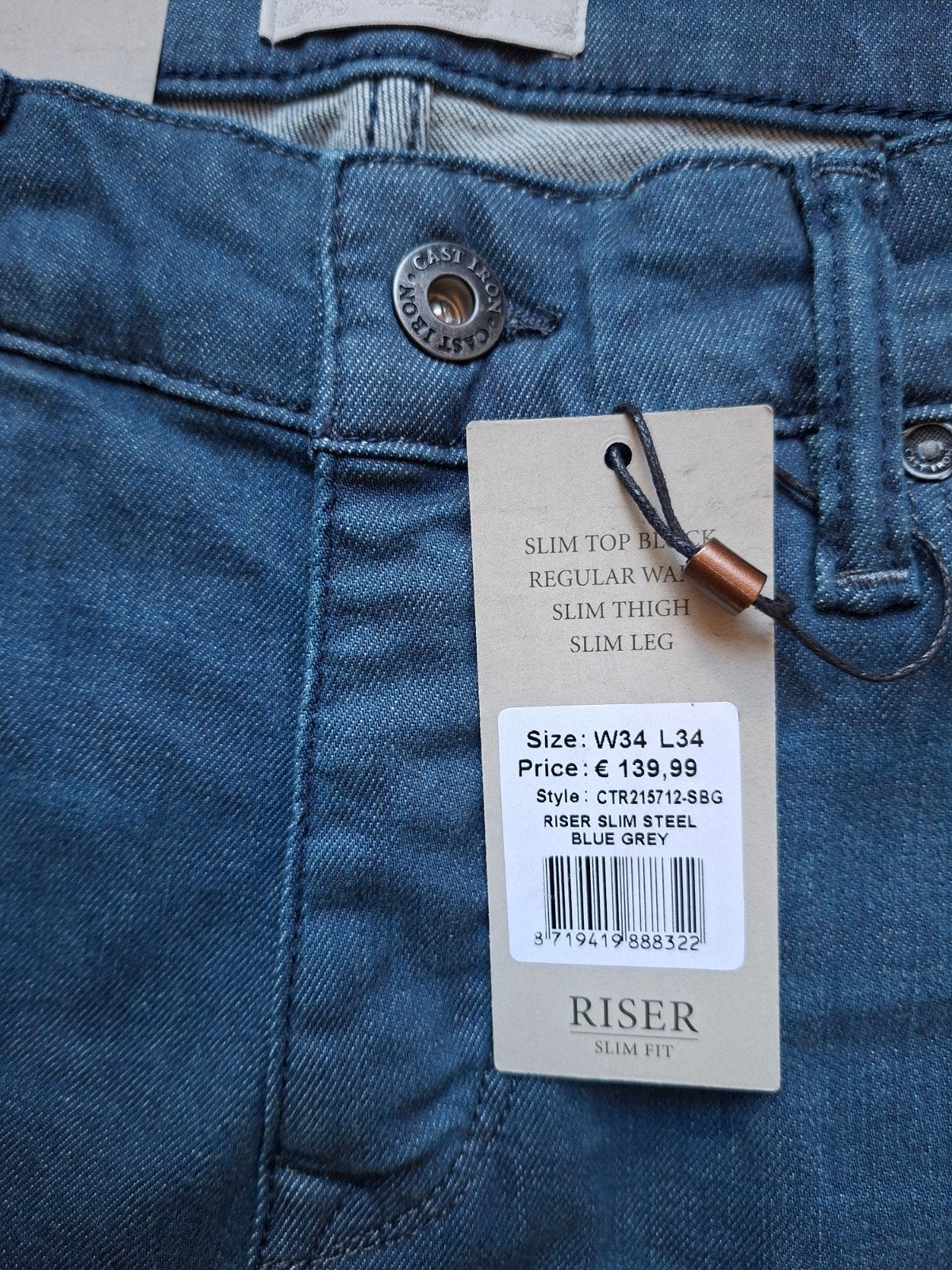 CAST IRON Riser slimfit jeans W34 L34, Blauw, Nieuw, Ophalen of Verzenden, W33 - W34 (confectie 48/50)