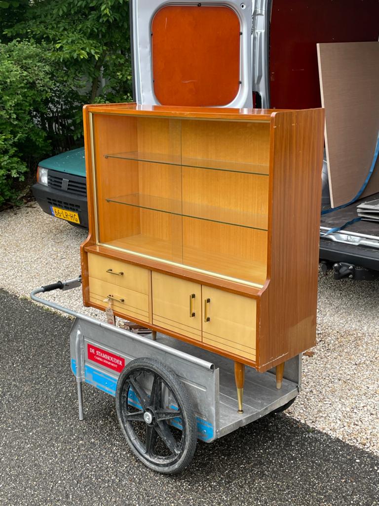 Vintage Belgische vitrinekast, Huis en Inrichting, Kasten | Vitrinekasten, Ophalen, 50 tot 100 cm, Zo goed als nieuw, 150 tot 200 cm