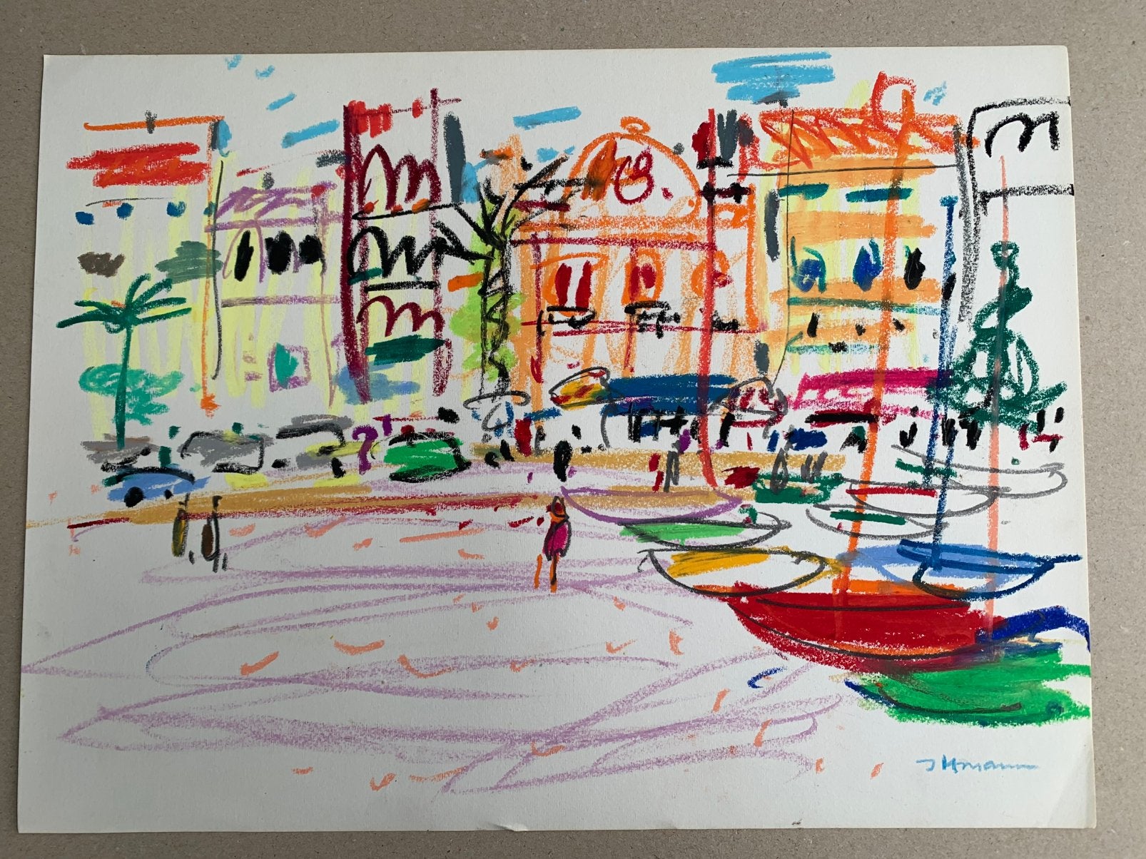Hans Ittmann expresionistische wasco krijt tekening 36x27 cm, Ophalen of Verzenden