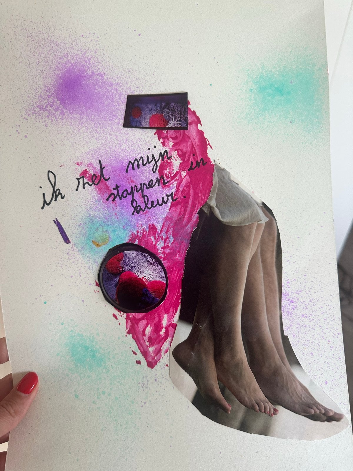 Mixed media art poster 'Stappen in kleur' A4 formaat, Antiek en Kunst, Ophalen of Verzenden, Poster, Gemengde techniek, Handgemaakt