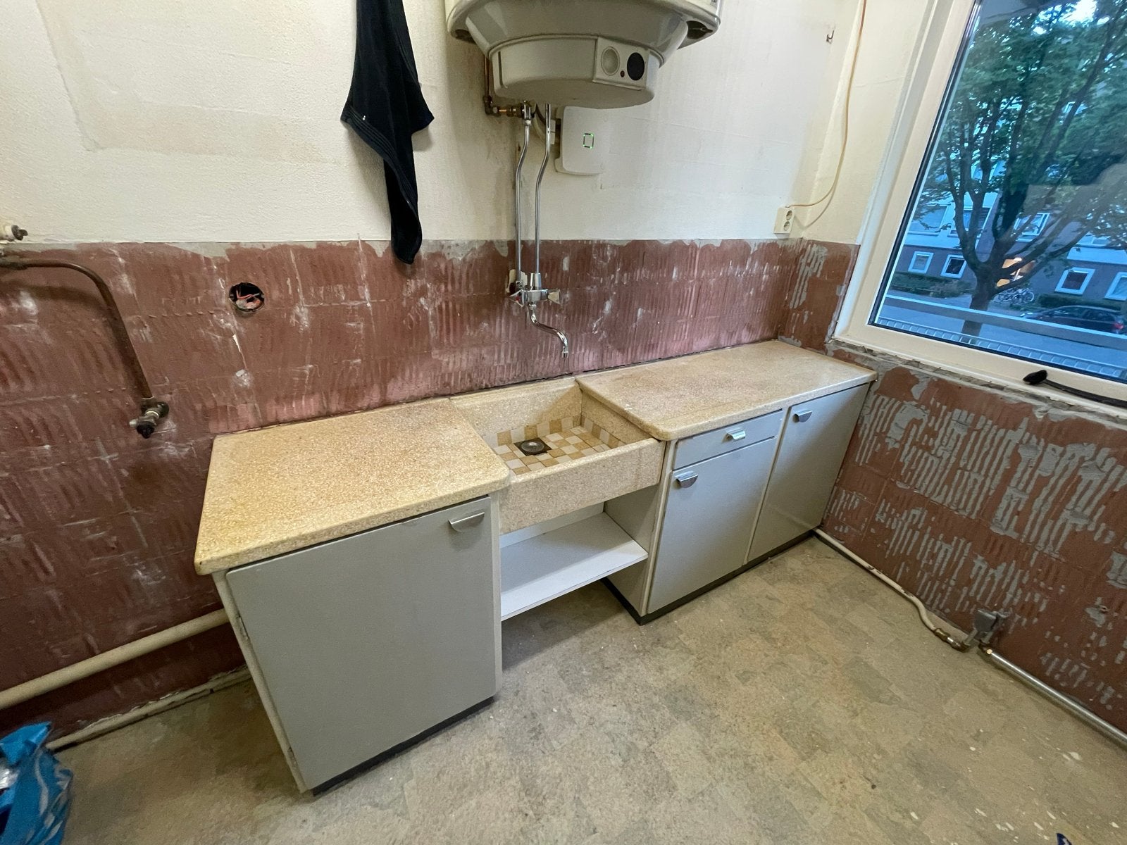Compacte keuken met terrazzo blad en spoelbak, Ophalen, Gebruikt, Overige materialen, Enkelwandige keuken