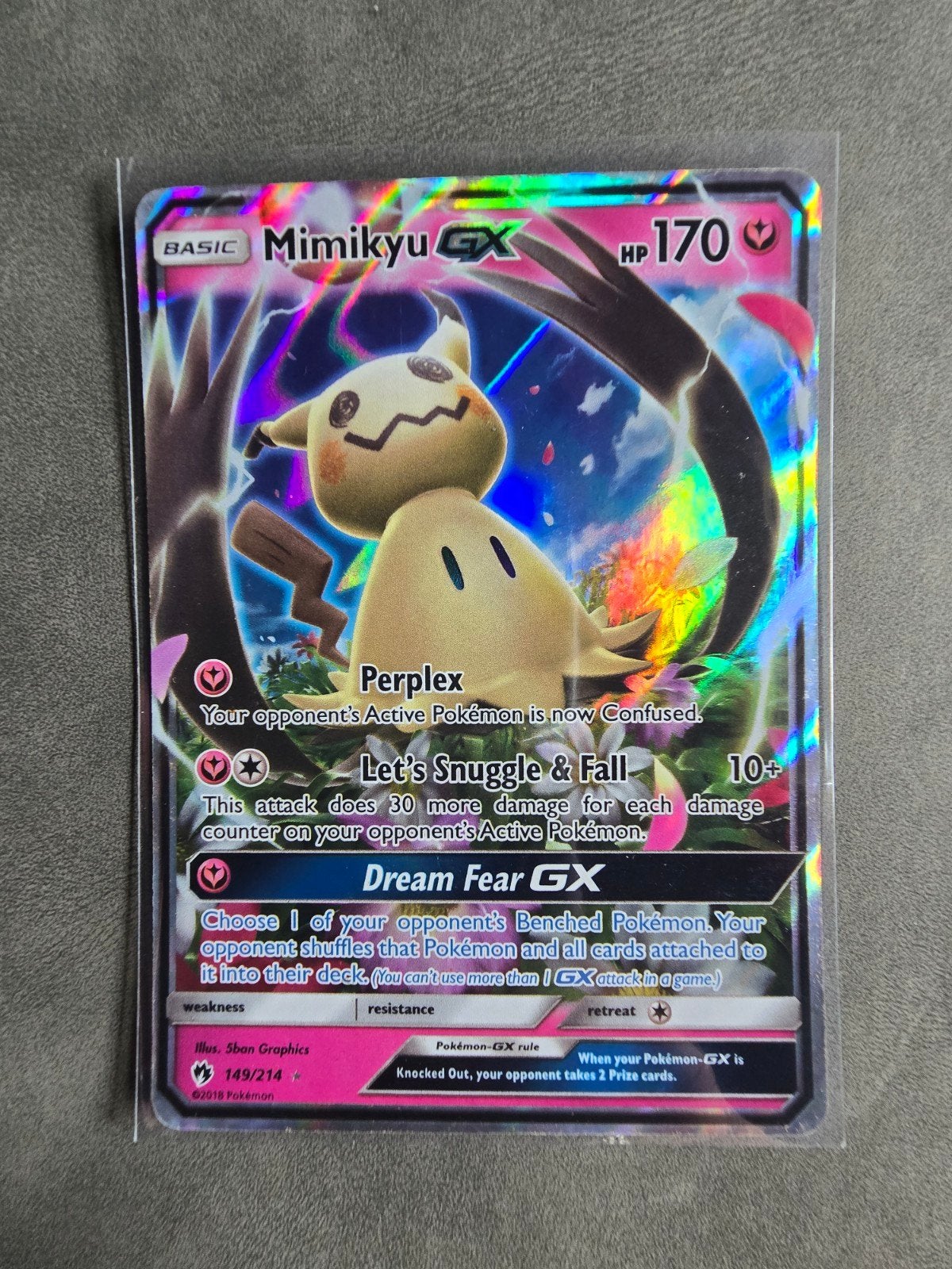 Mimikyu GX 149/214 - Full Art Pokémon Kaart, Ophalen of Verzenden, Zo goed als nieuw, Losse kaart, Foil