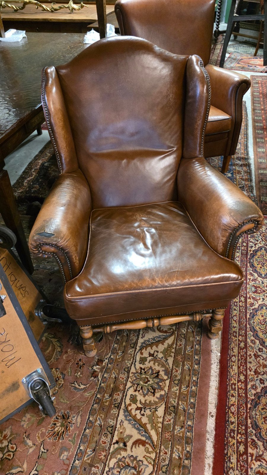 antieke Bruin lederen oorfauteuil, Ophalen